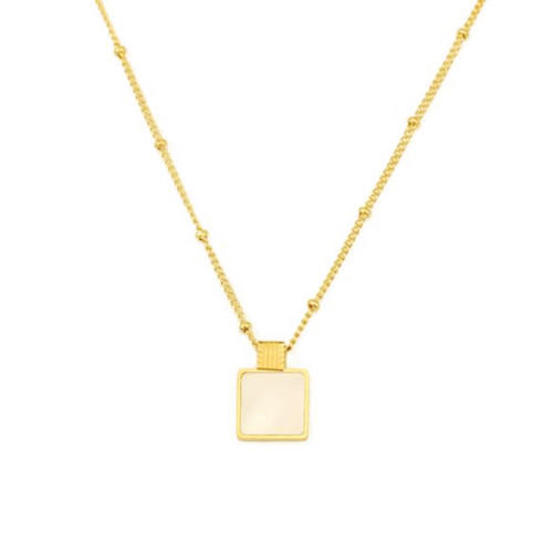 Antique square natural shell pendant gold color chain necklace